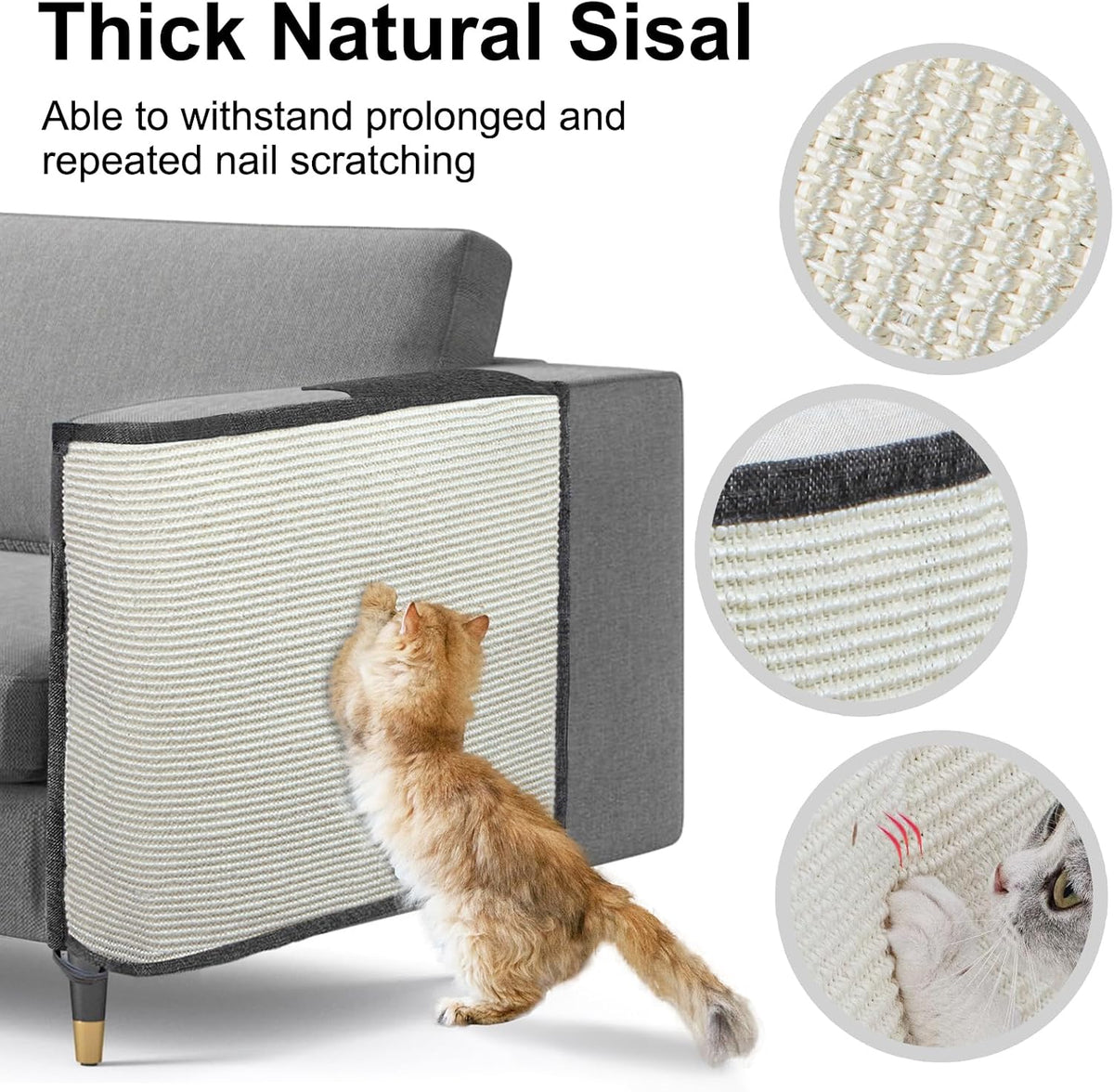 Cat Scratch Sofa Protector,Cat Scratching Couch Protector with 19.7''L*23.6''W Natural Sisal Scratching Mat for Protecting Couch Sofa Chair (Dark Grey/Left Hand)