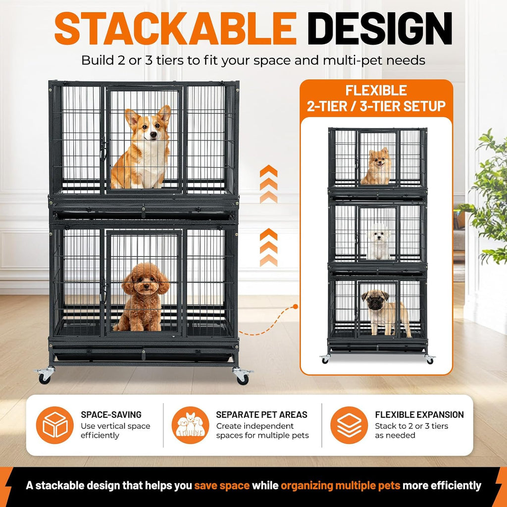 Homey Pet 31" Stackable Dog Crates, Two Tier Heavy Duty Dog Cage Kennel