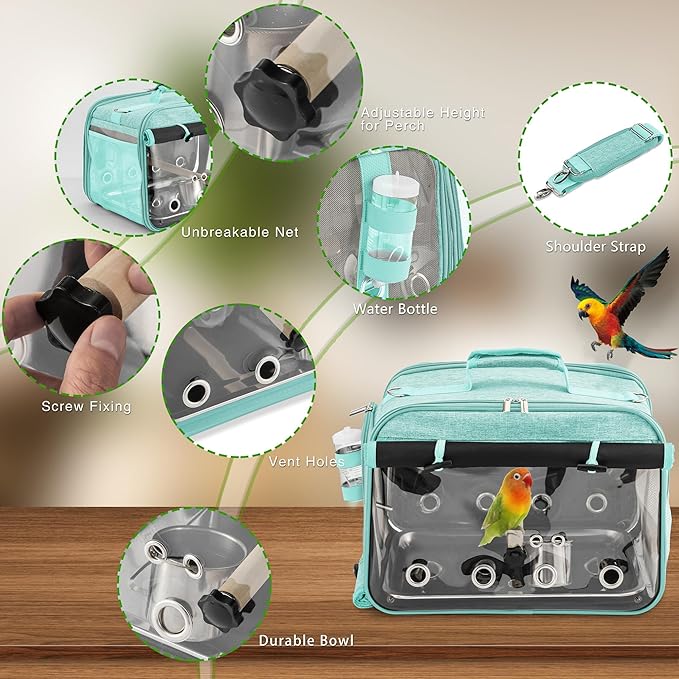 Suertree Bird Carrier Airline Approved, Bird Travel Cage - Image 3