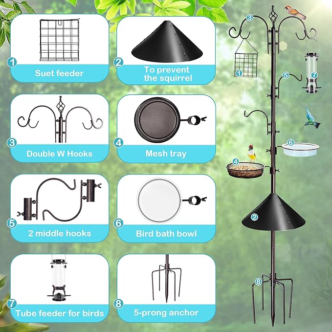 Bird Feeding Station Kit, 87 Inches Bird Feeder Pole, Premium Feeder Hanging Kit - Image 3