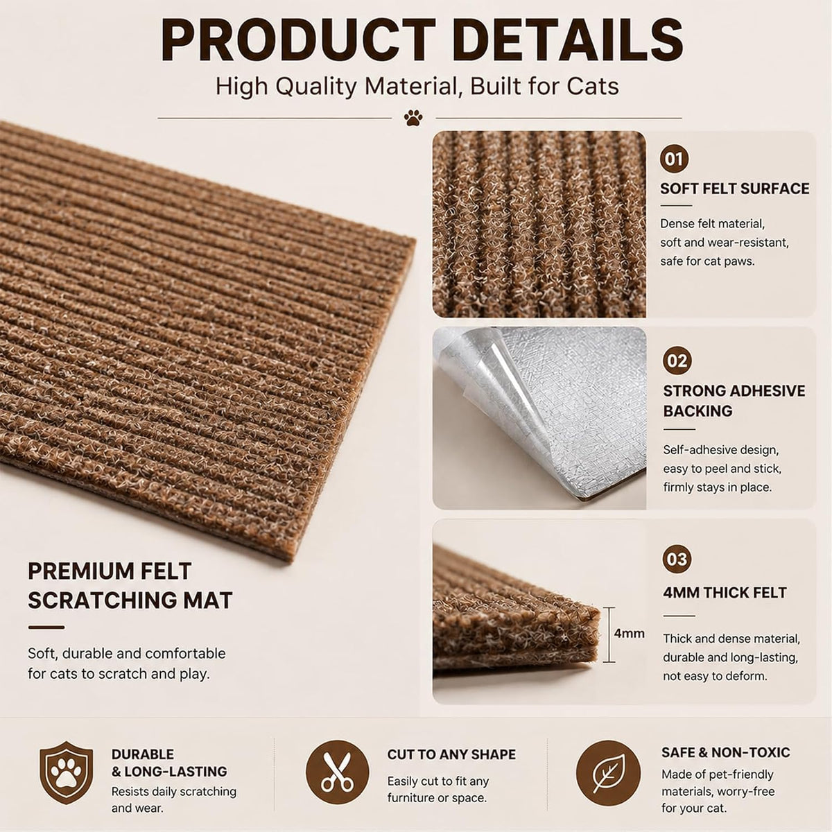 Cat Scratch Furniture Protector Trimmable DIY Self-Adhesive Couch Protector from Cat Claws Covering Cat Scratching Post or Wall Indoor