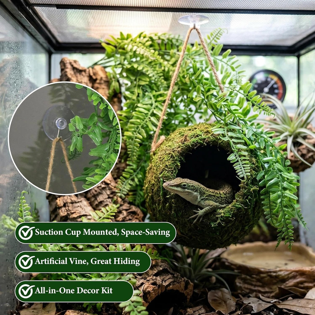 Mossy Reptile Cave Hide, Platform Mossy Hide Shelter for Lizard Gecko Snake