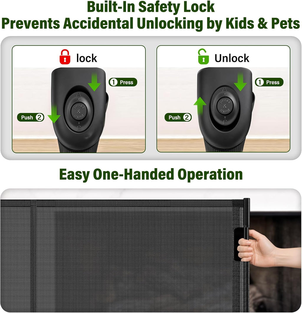 No Drill Retractable Baby Gate for Fireplace, 33" H × 55" W, Easy Install