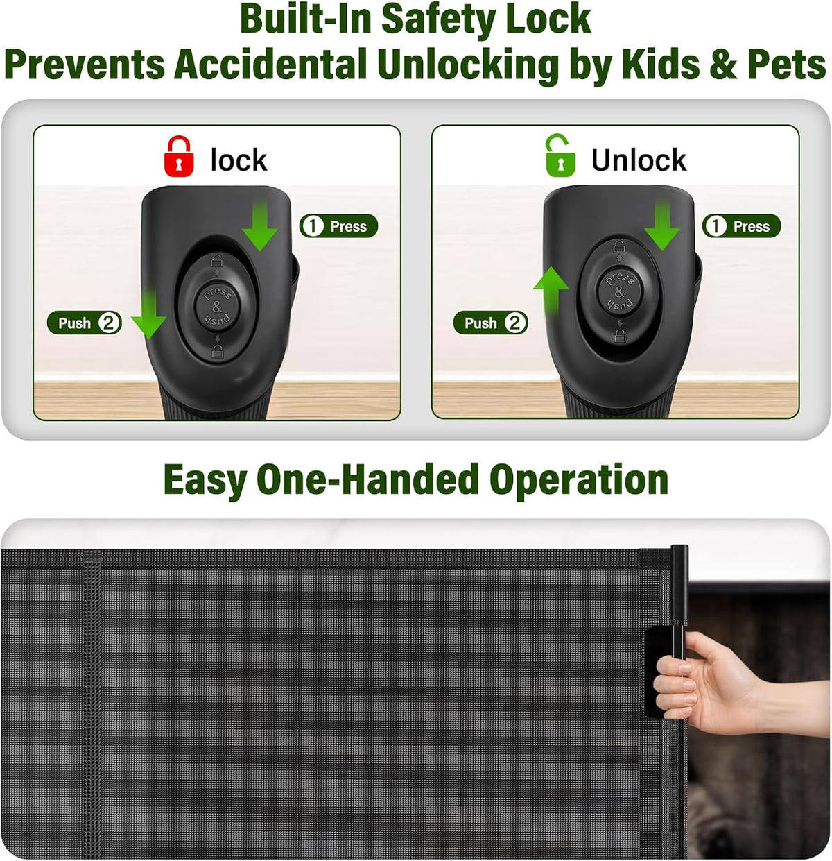 No Drill Retractable Baby Gate for Fireplace, 33" H × 55" W, Easy Install