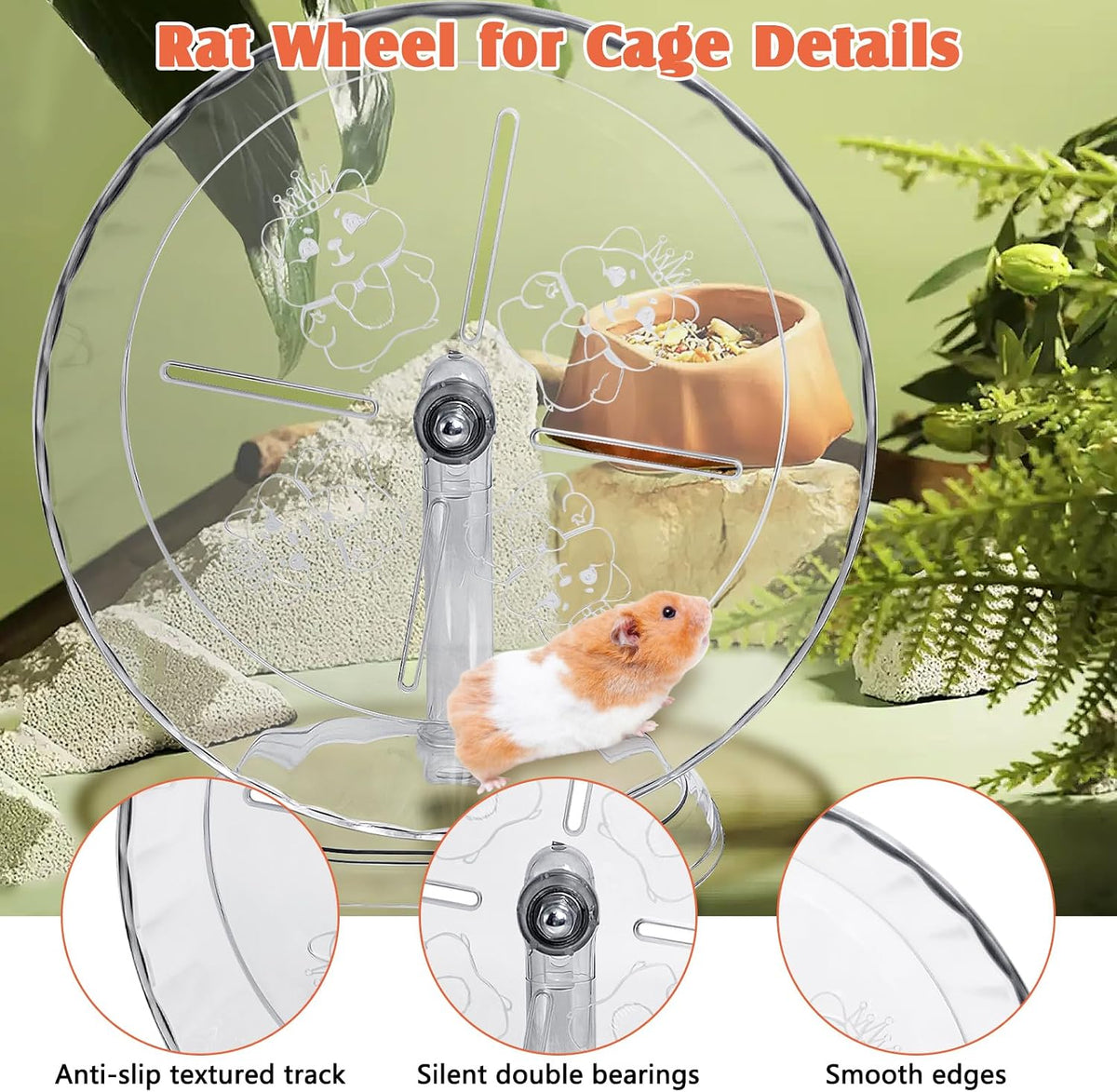 Hamiledyi Silent Hamster Wheel 9.4 Inch Small Animals Running Exercise Wheel Quiet Hamster Running Wheel Toy Anti-Slip Texture Track Gerbil Exercise Toys for Mice Rat and Other Small Pets