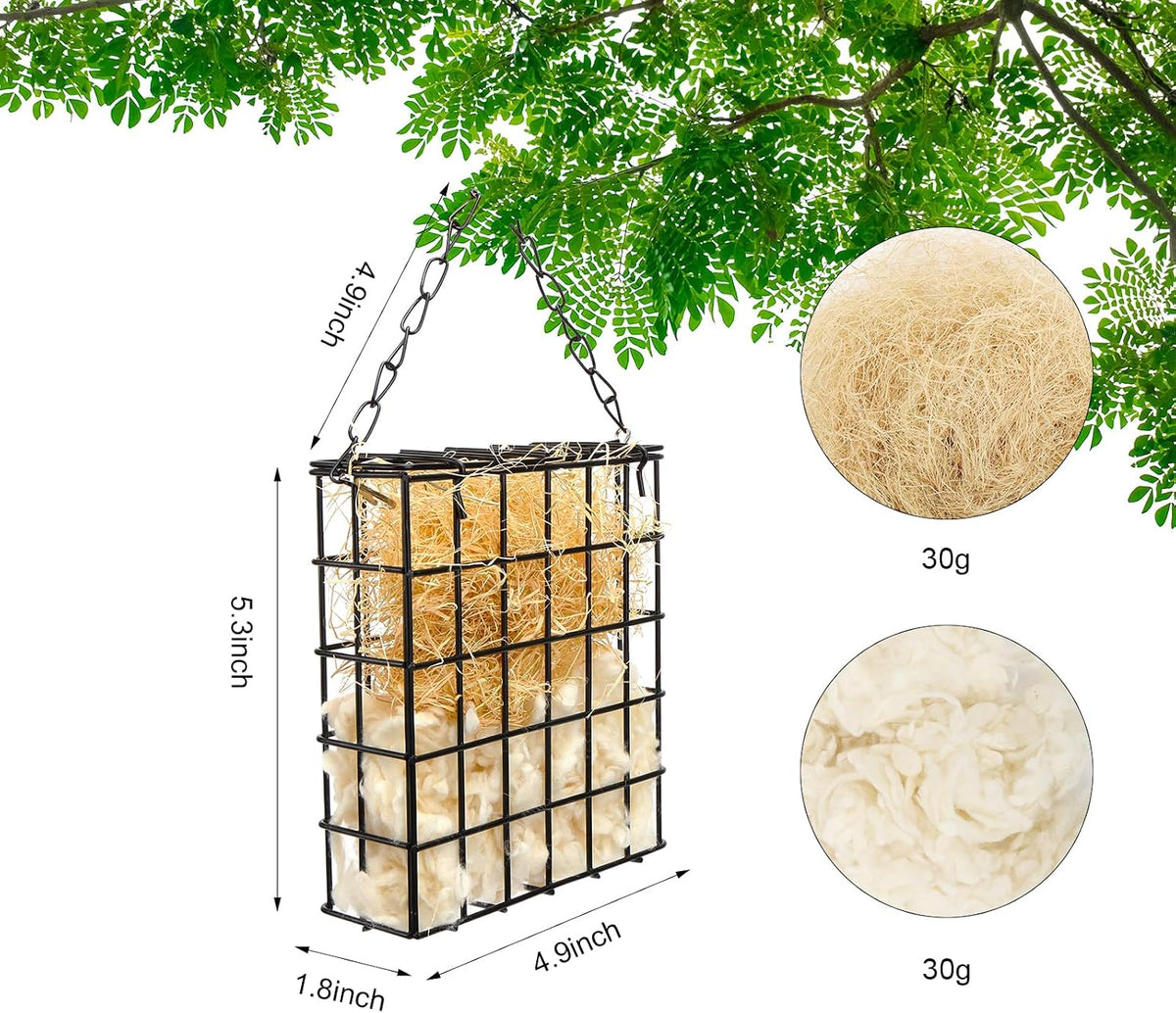 Bird Nesting Material Set Rectangle Humming Bird Nesters with Natural Cotton Raffia Sturdy Hanging Bird House for Outdoor Wild Bird Resting Place The Ideal Gift for Bird Lovers Black