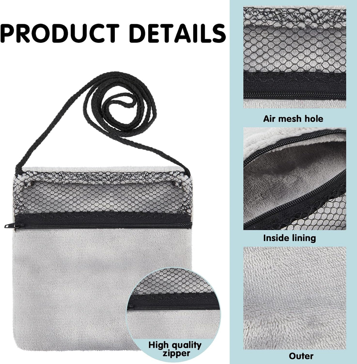 Sweetude 2 Pcs Sugar Glider Pouch Breathable Carrying Bonding Pouch Soft Hamster Carrier with Strap Zipper Small Animal Travel Sleeping Bag Cage Accessories for Rat Reptile Other Small Pets(Gray)