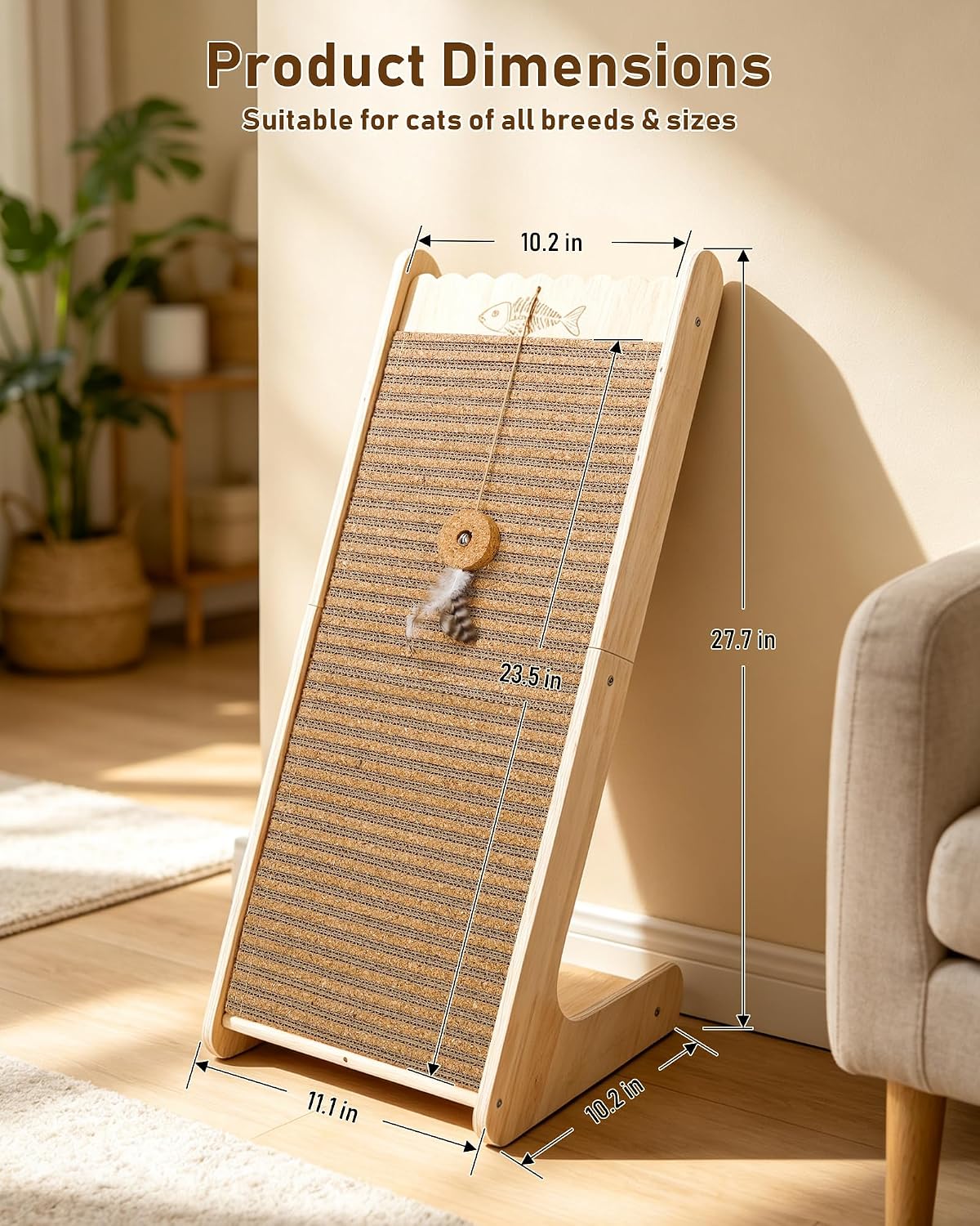 L-Shaped Cork Cat Scratcher, Vertical Scratching Post for Indoor Cats