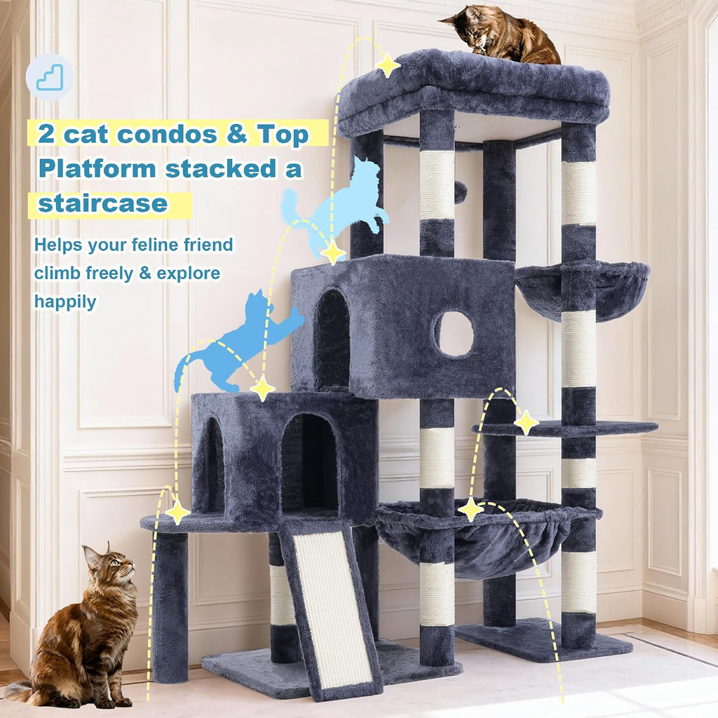 Hey-brother Cat Tree Tower with Plush Steped Condos, Big Platform, MPJ071G