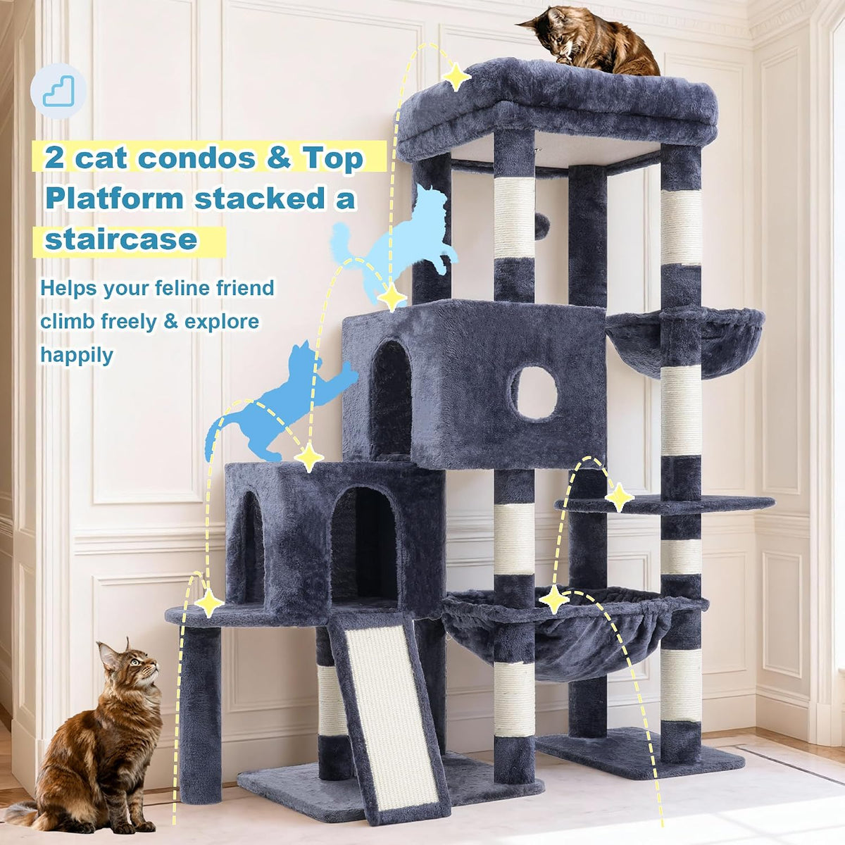 Hey-brother Cat Tree Tower with Plush Steped Condos, Big Platform, MPJ071G