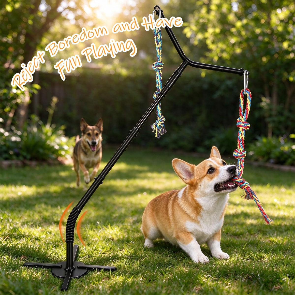 Y-Shaped Tether Outdoor Dog Rope Toy with 4 Tug Rope Toys