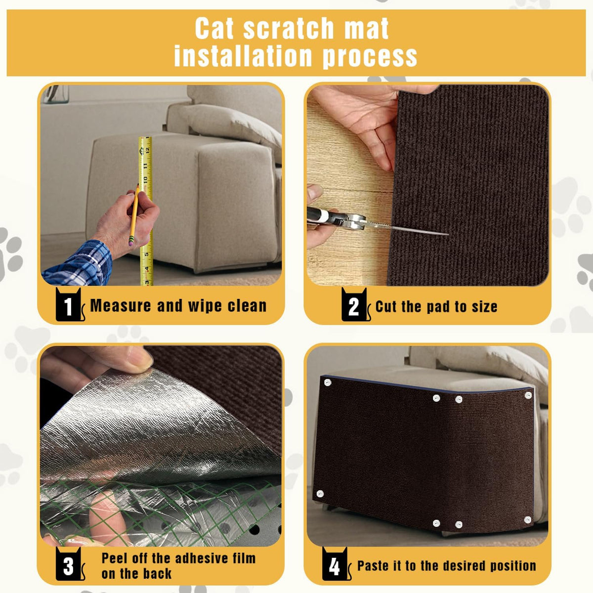 Cat Scratch Mat, 3PCS 39.4"x11.9" DIY Trimmable Self-Adhesive Cats Scratching Mat, Couch Protector from Cats Claw, Cat Scratch Furniture Protector Or Couch Protector (Brown)