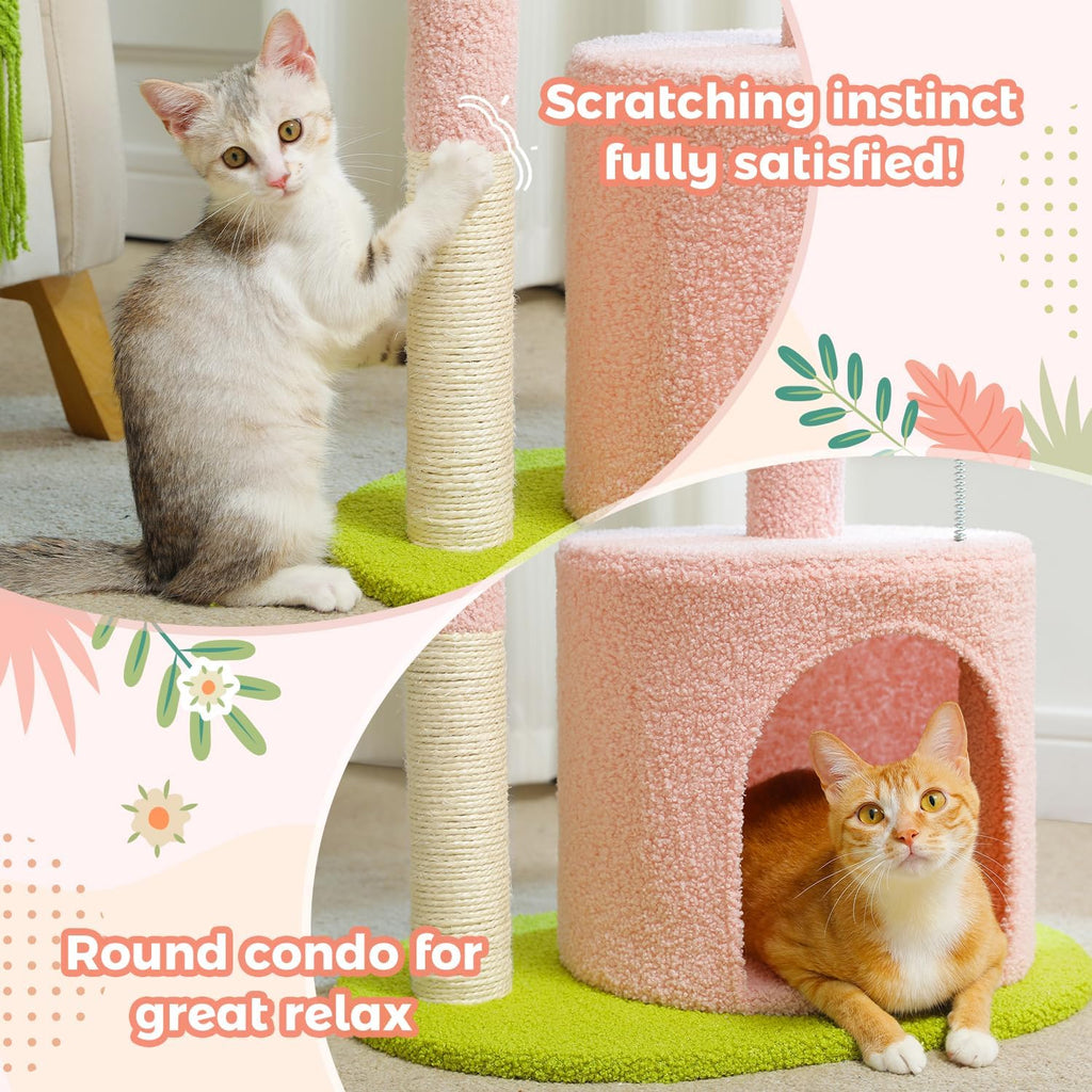 PAWZ Road Flower Cat Tree 32" Small Cat Tower with Curved Perch Bed