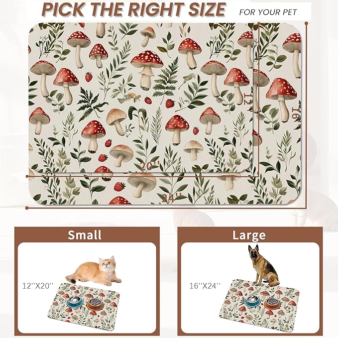 Red Mushroom Pet Feeding Mat, Fern Herb Berries Absorbent Quick-Dry Cat Dog - Image 2