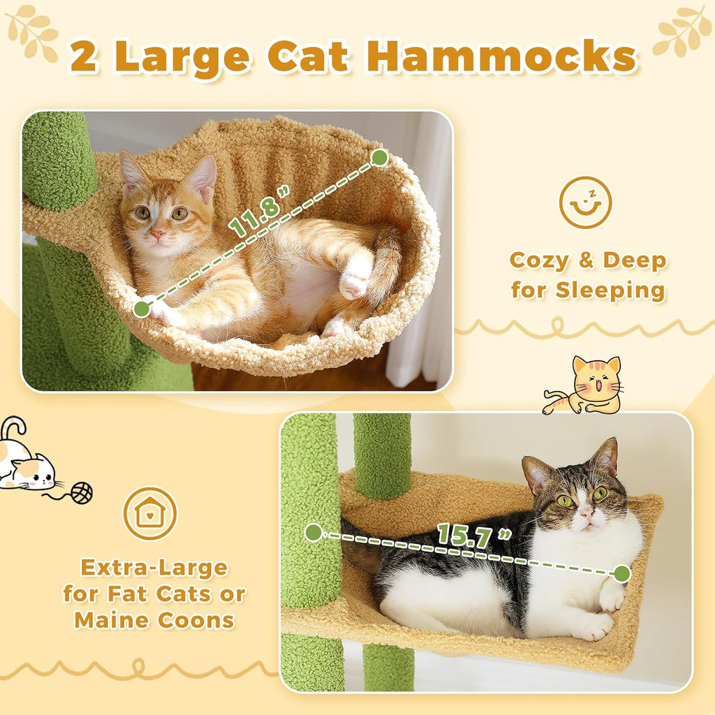 PEQULTI Floor to Ceiling Cat Tree, Height Adjustable 90.5-100.4'', Green