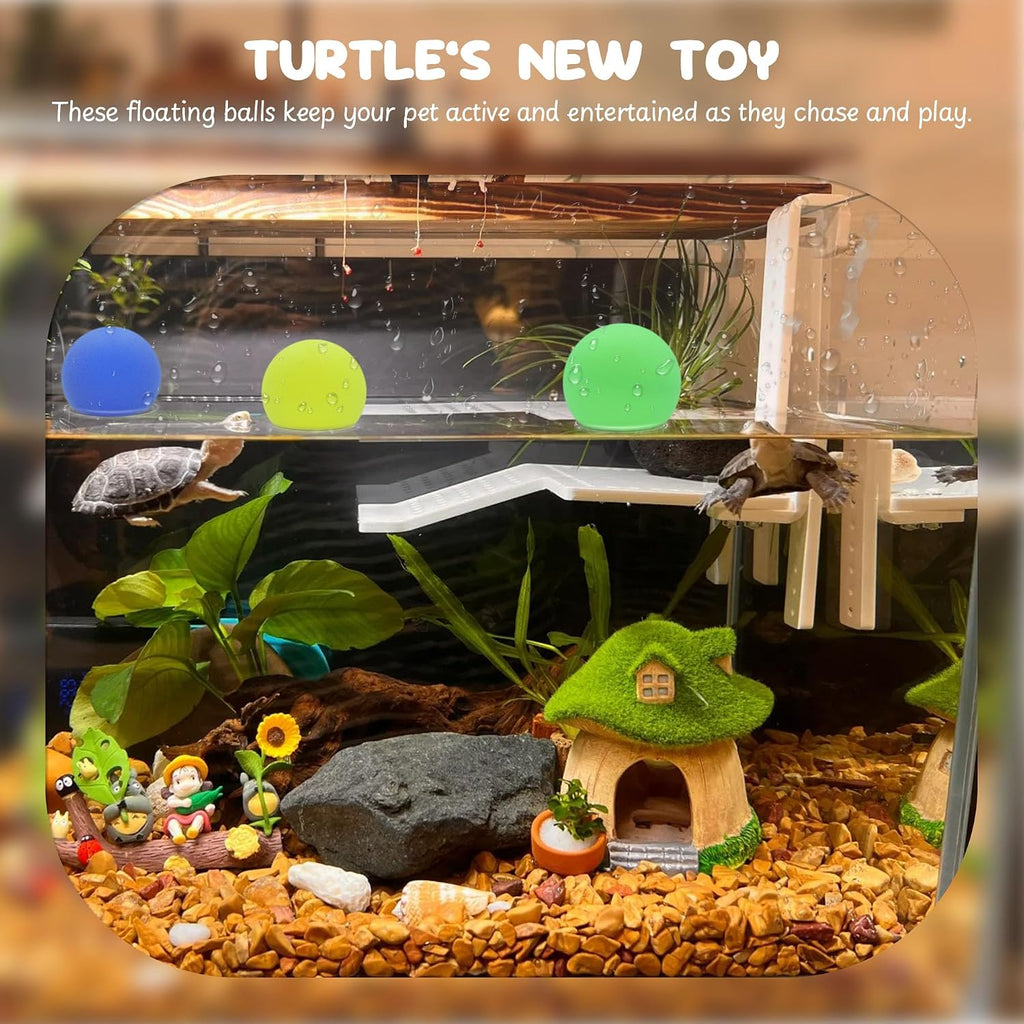 Turtle Toys for Aquatic Turtle Tank Accessories, Brush and 4 Balls