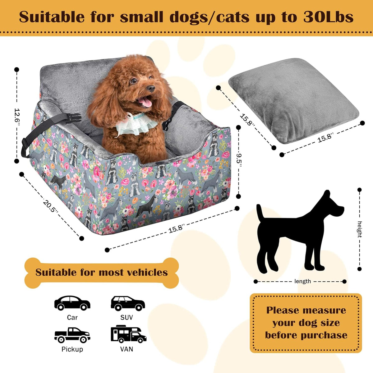 Dog Car Seats for Small Medium Sized Dogs Carseat for Car Funny Fuzzy Pet Dog Booster Car Seat Puppy Under 31 Lbs with Soft Plush Cushion&Washable Removable Cover
