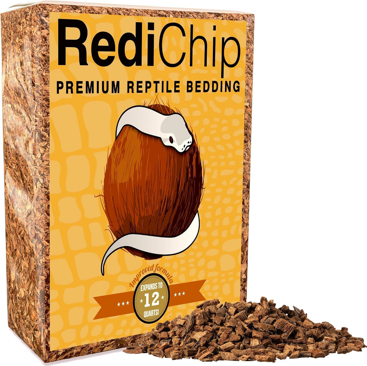 RediChip Reptile Bedding Loose Medium Coconut Chip Substrate 6 Quart Coco Husk Mulch for Snake and Gecko Habitat, Ball Python Terrarium, Lizard and Turtle Tanks, Tortoise Enclosure