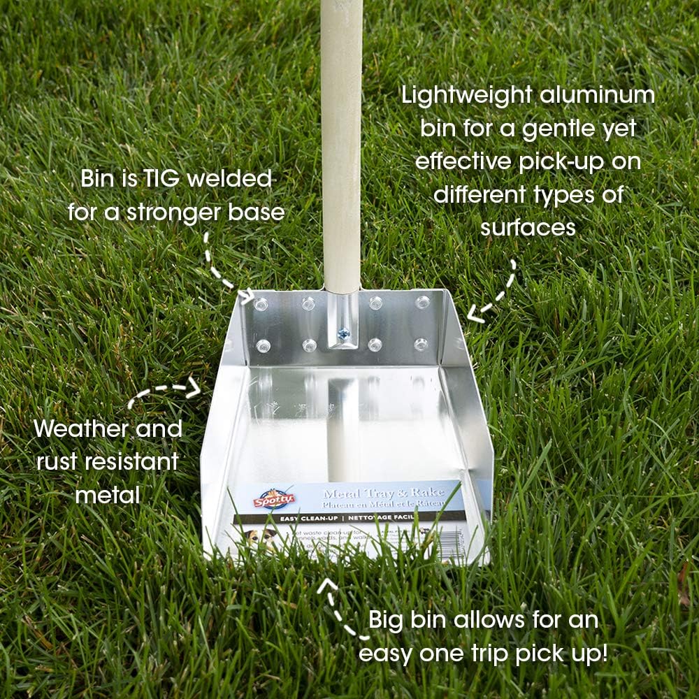 Spotty Wood Handle Pooper Scooper Durable Solid Metal Poop Tray with Rake 36.75" Long Handled Scoop | Great for Large or Small Dogs | No Assembly Required | Better for The Environment Than Plastic