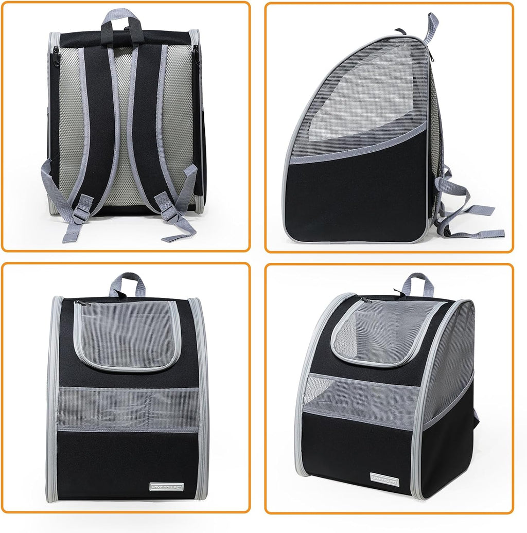 Cat Carrier Backpack with Reflector with Safety Leash Up to 15Lbs,Pet Carrier for Small Dogs and Medium Cats Kitten Puppy Bunny,Foldable Small Medium Dog Travel Carrier Backpack,Black
