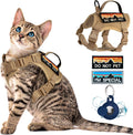 Tactical Cat Harness for Walking, Adjustable Escape Proof Pet Vest for Large Cat,Easy Control Breathable Cat Vest with Handle，Molle Patches (Khaki, L)
