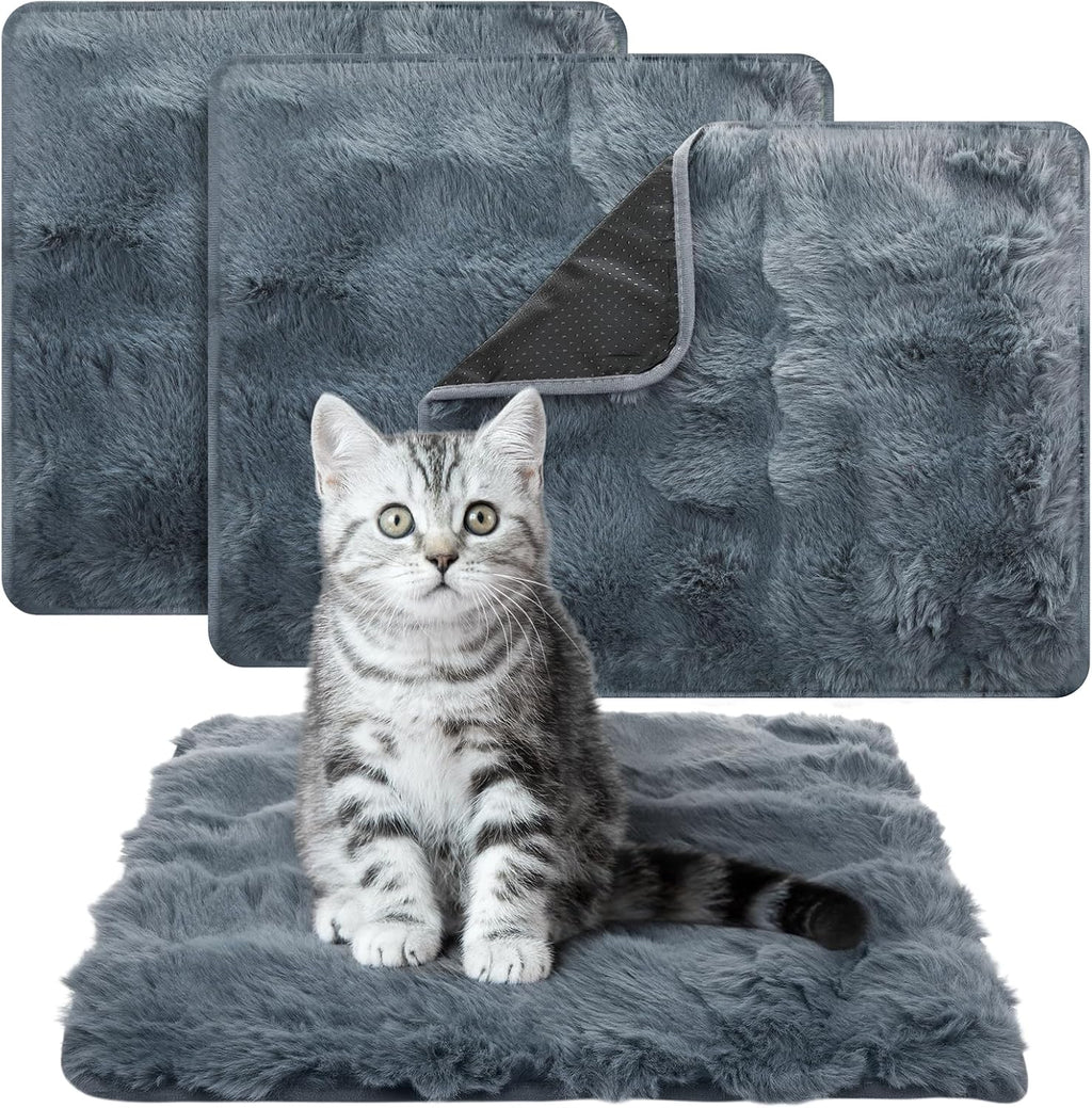 3 Pack Gray Self Warming Cat Bed Indoor 16''x24'' Self Heating Cat Mat Ultra Soft Thermal Kitten Bed Heated Pet Dog Pad Washable Removable for Outdoor Use Non Slip Reflect Body Heat