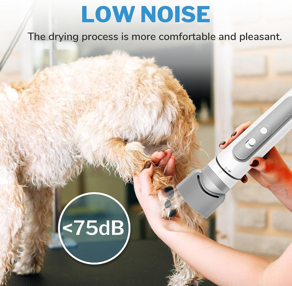 Lightweight Portable Dog Dryer for Small Medium Large Dogs Grooming Hair Dryer with Low Noise High-Speed Brushless Motor Pet Water Blower with 3 Nozzles for Household Travel Camping