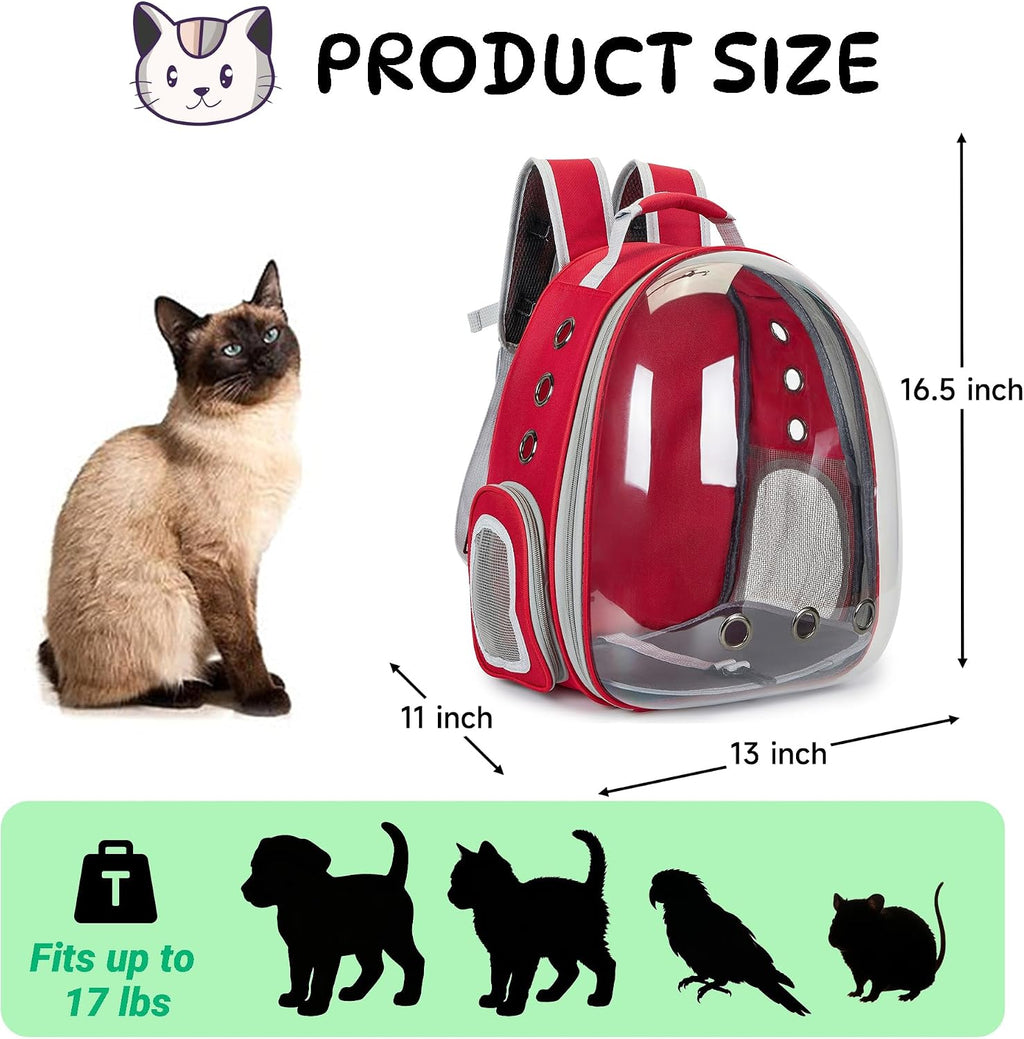 Cat Backpack Carrier Bubble Carrying Bag (Red)
