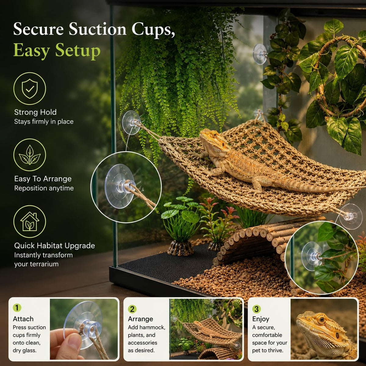 Bearded Dragon Tank Accessories, Reptile Mat Hammock Plants Bridge Jungle Climber Vines for Leopard Gecko Hermit Crab Lizard Snak (Bearded Dragon Tank Accessories (10 Piece with Reptile Mat))
