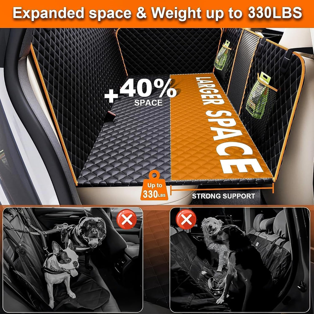 Back Seat Extender for Dogs - Large Space, Waterproof Dog Car Seat Cover for Back Seat with Hard Bottom Holds 420lbs, 600D Heavy-Duty Upgraded Material Dog Hammock for Car, Easy to Use and Clean