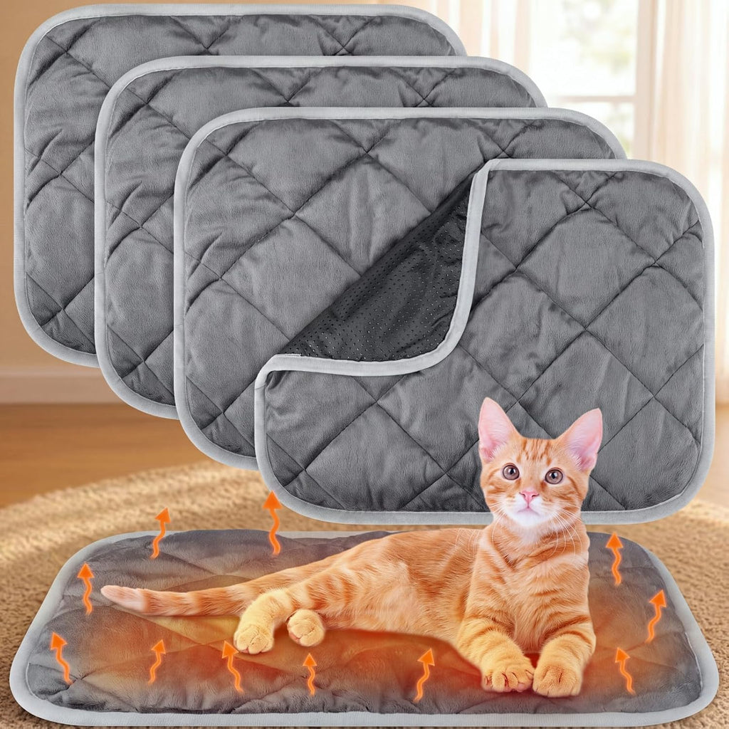 4 Pack Self Heating Cat Pad Self Warming Dog Mat Reflects Body Heat Extra Warm Thermal Pet Pad Washable Dog Cat Bed Crate Bed Mat Blanket(Mixing Colors,16 x 20 Inch)