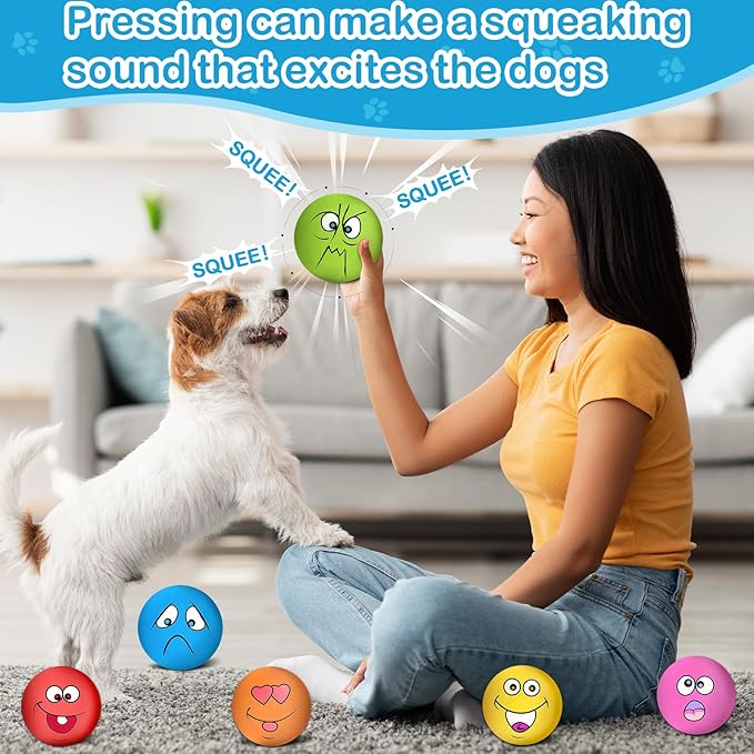3.14" Squeaky Dog Toys Funny Smile Face Chewing Latex Rubber Soft Fetch Play - Image 7