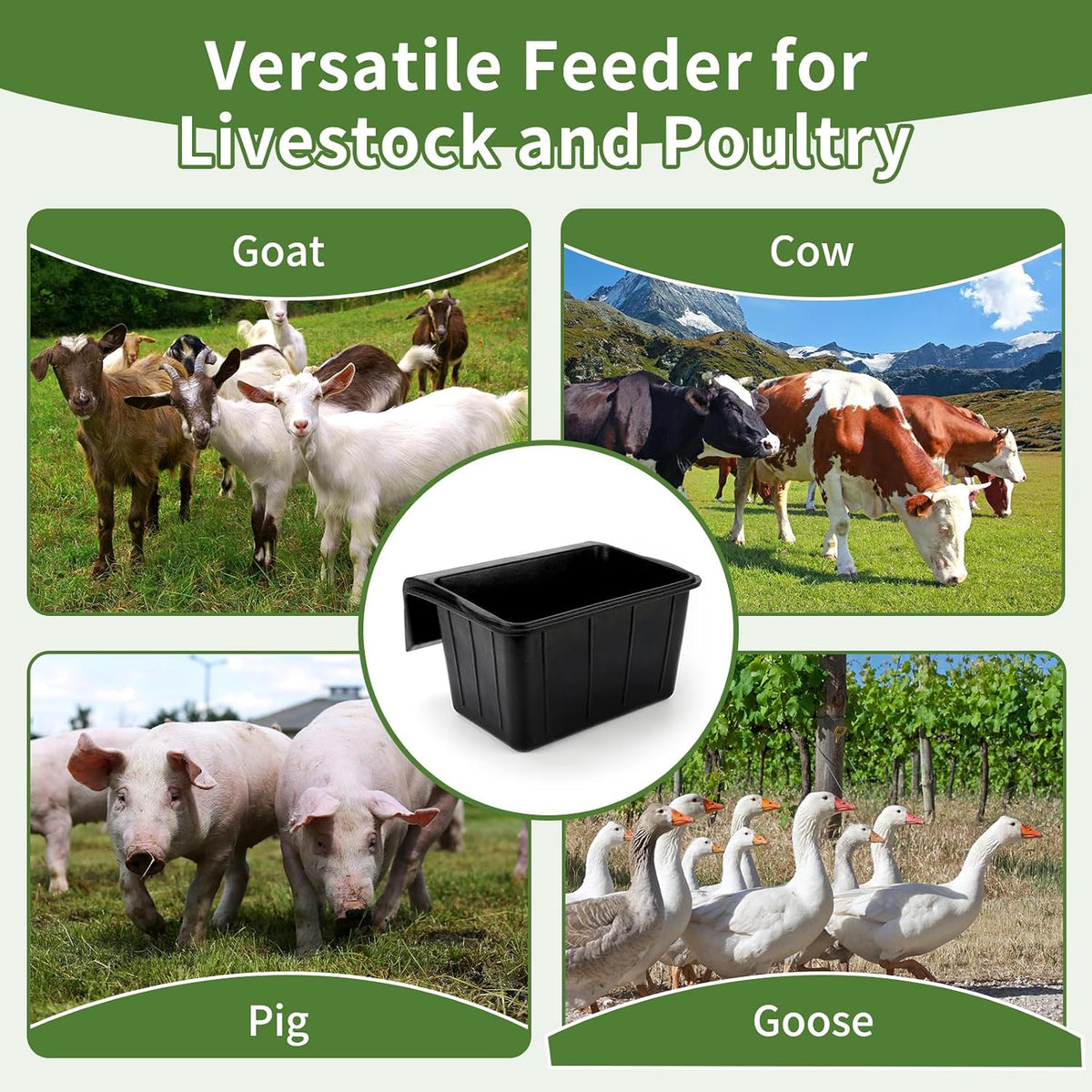 3 Pack 17 Quart Rubber Feed Pan, Horse Feed Pan with Stall Hook