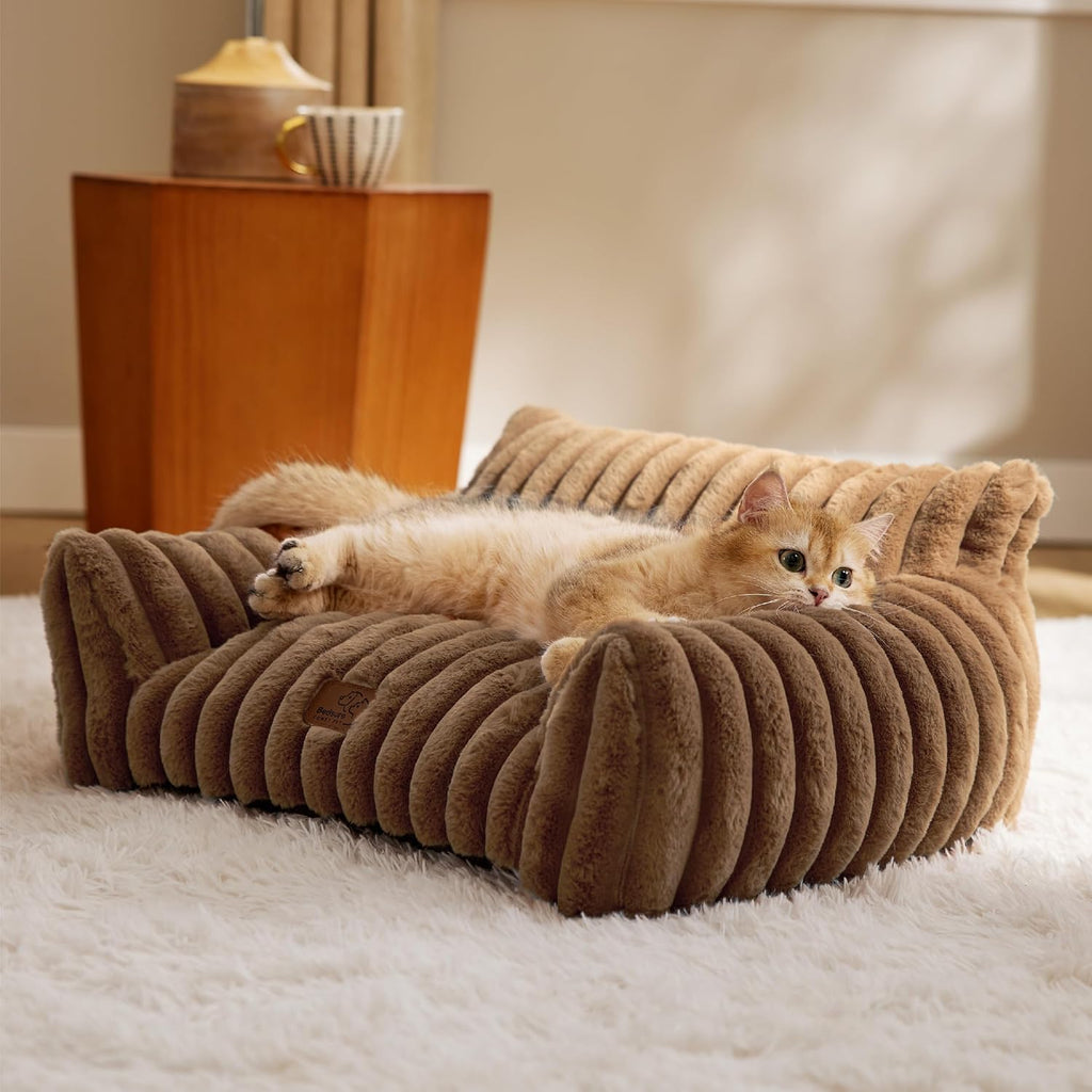 Bedsure ComfyFleece® Shown on TV Fluffy Cat Couch for Pets,24in Camel Brown