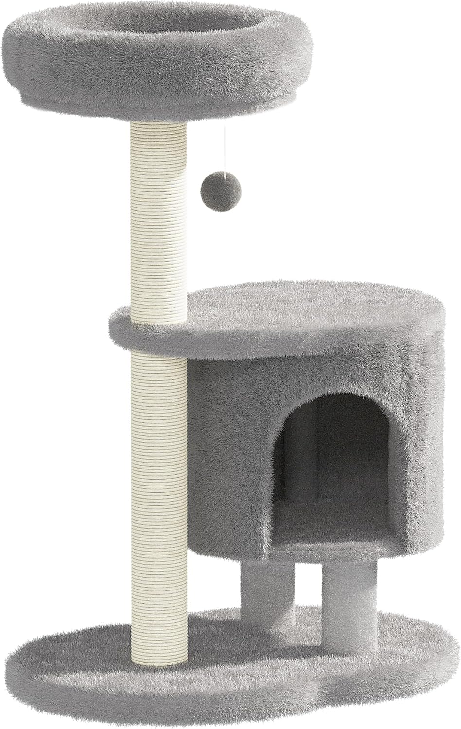 Cat Tree, 34.3 Inches Cat Tower with Scratching Post, Condo, Interactive Hanging Ball, Plush Perch for Indoor Large Cats, Beige