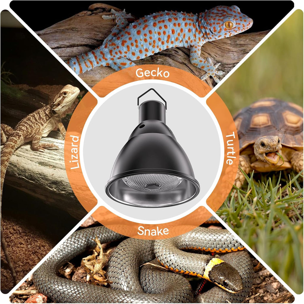 Reptile Light Fixture,7inch Deep Dome Reptile Light Fixture with 3/6/12 Timer, Infrared Reptile Heat Lamp Max 150W Blub, for Turtle Bearded Dragon Lizards Snake（1PCS 150W Bulb Included）