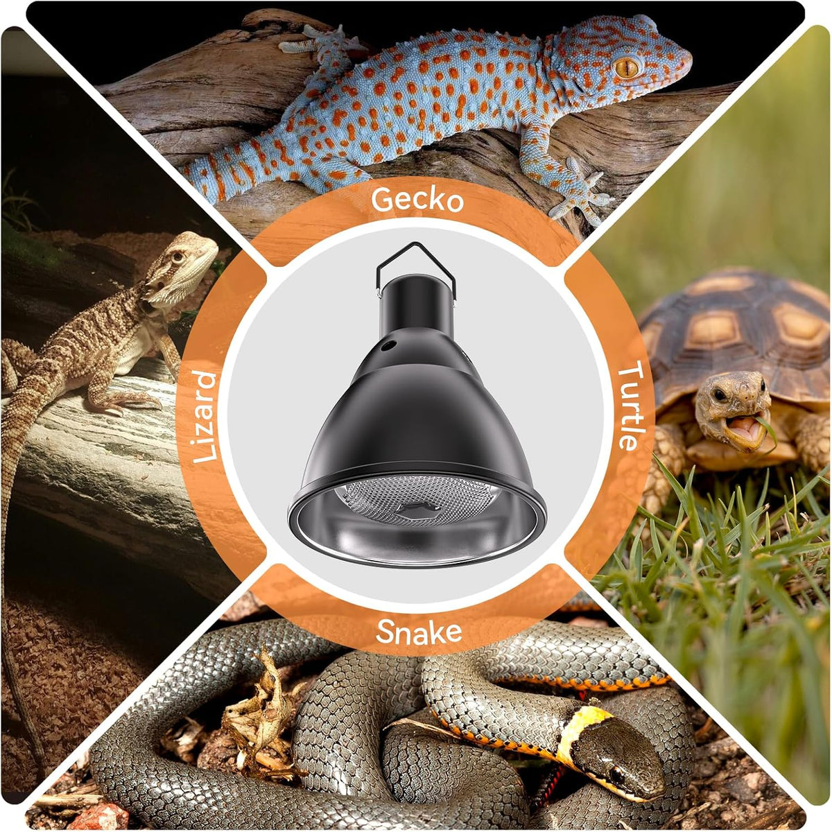 Reptile Light Fixture,7inch Deep Dome Reptile Light Fixture with 3/6/12 Timer, Infrared Reptile Heat Lamp Max 150W Blub, for Turtle Bearded Dragon Lizards Snake（1PCS 150W Bulb Included）