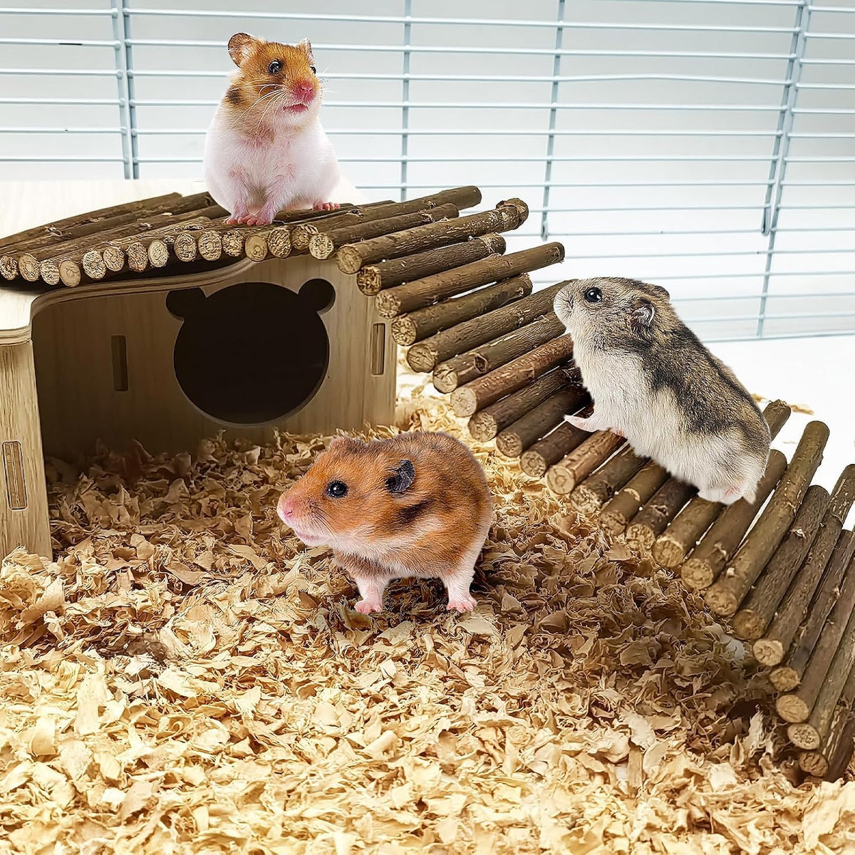 PINVNBY Bendy Hamster Climbing Ladder Bridge Long Natural Wooden Rat Fence
