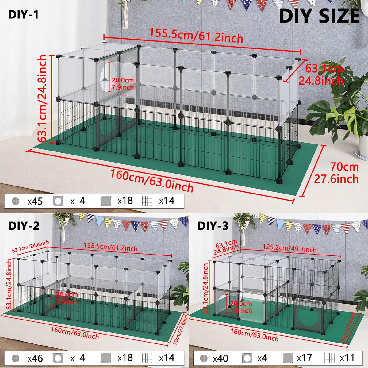 DINMO 36 Panels Bunny Playpen, Oxford Mat & Game Holes, Expandable Fence