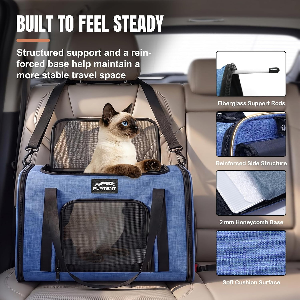 Soft-Sided Cat Carrier with Foldable Litter Box for Air Travel, Blue