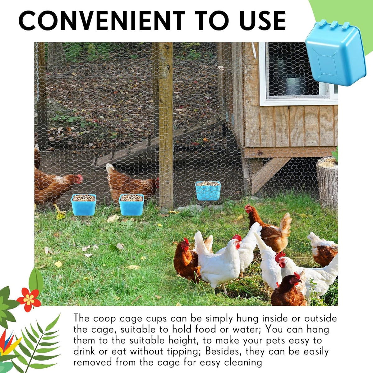 Maxdot 20 Pcs Chicken Water Feeder Cup 16 oz Large Watering Cup, Light Blue