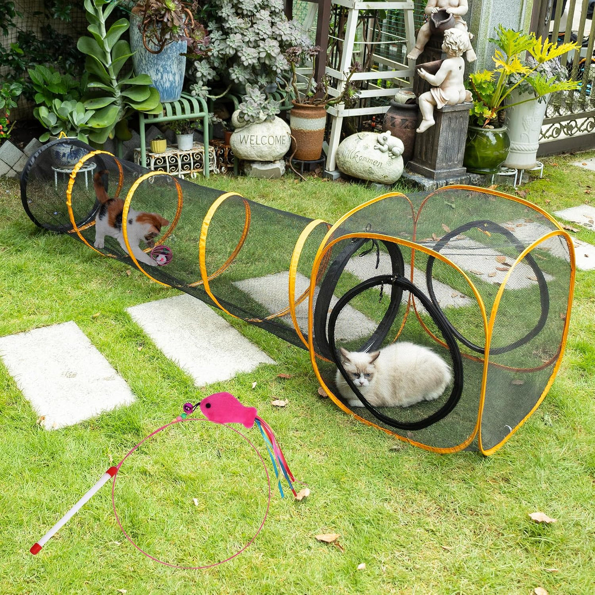 Cat Play Tunnel + Cube(with Three Ways) for Indoor and Outdoor, Cat Playpen, Play Enclosures, Collapsible Cube, Tunnel, Easy to Connect with Tent