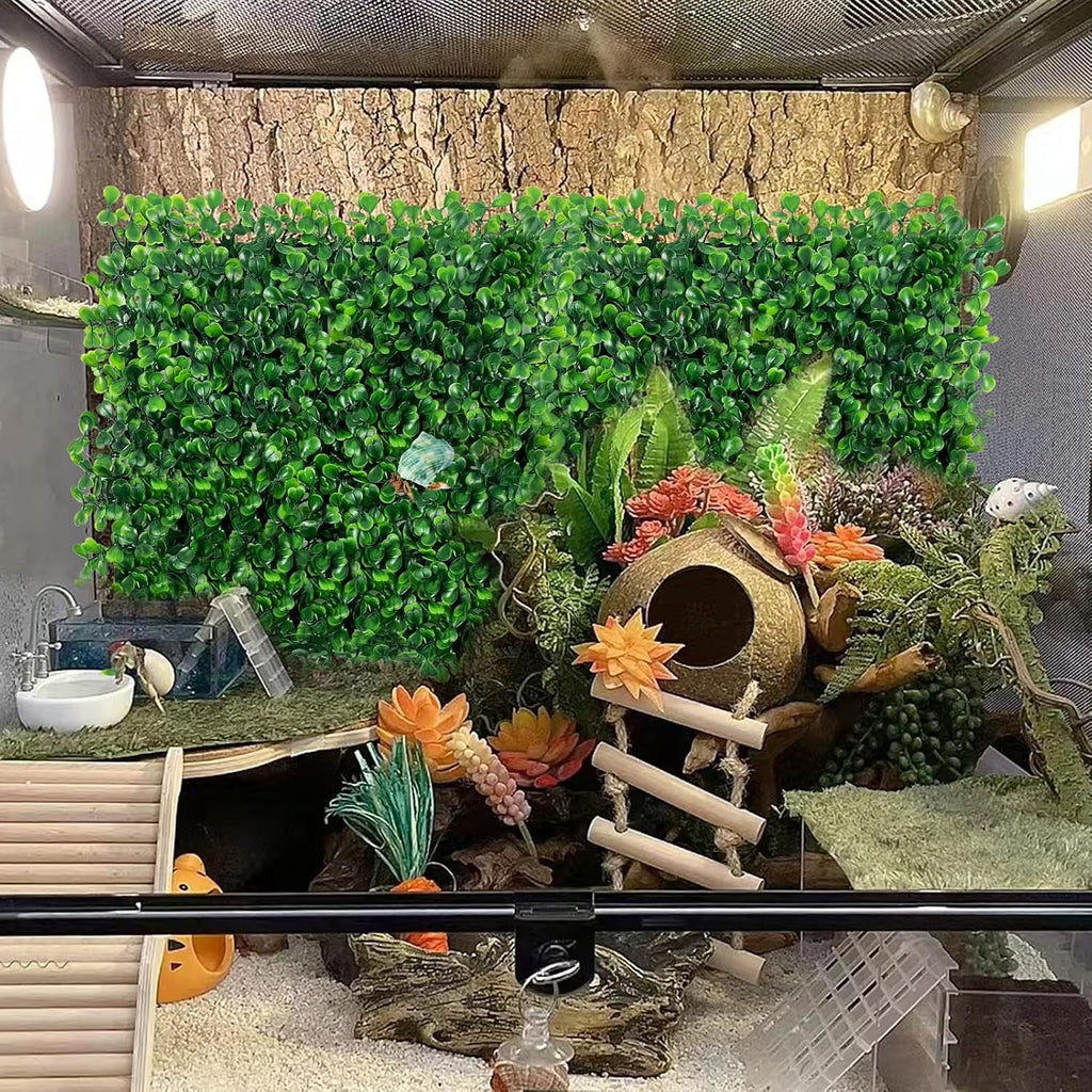 Rainmae 2Pack Faux Grass Mat Fake Turf Hermit Crab Climbing Wall, Hermit Crab Climbing Toys, Plastic Aquarium Plants Lawn Hermit Crab Supplies Climbing and Hide Toy for Gecko Reptile Lizard 10x10 inch