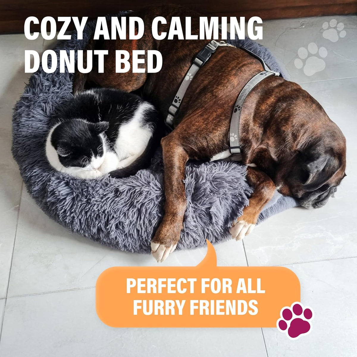 Active Pets Premium Medium Donut Dog Bed, Fits Up to 45 lbs, Machine Washable Cushion, Plush Long Pile Faux Fur Fabric, Portable Beige Pet Bed Furniture for Puppies Adult Canines & Cats