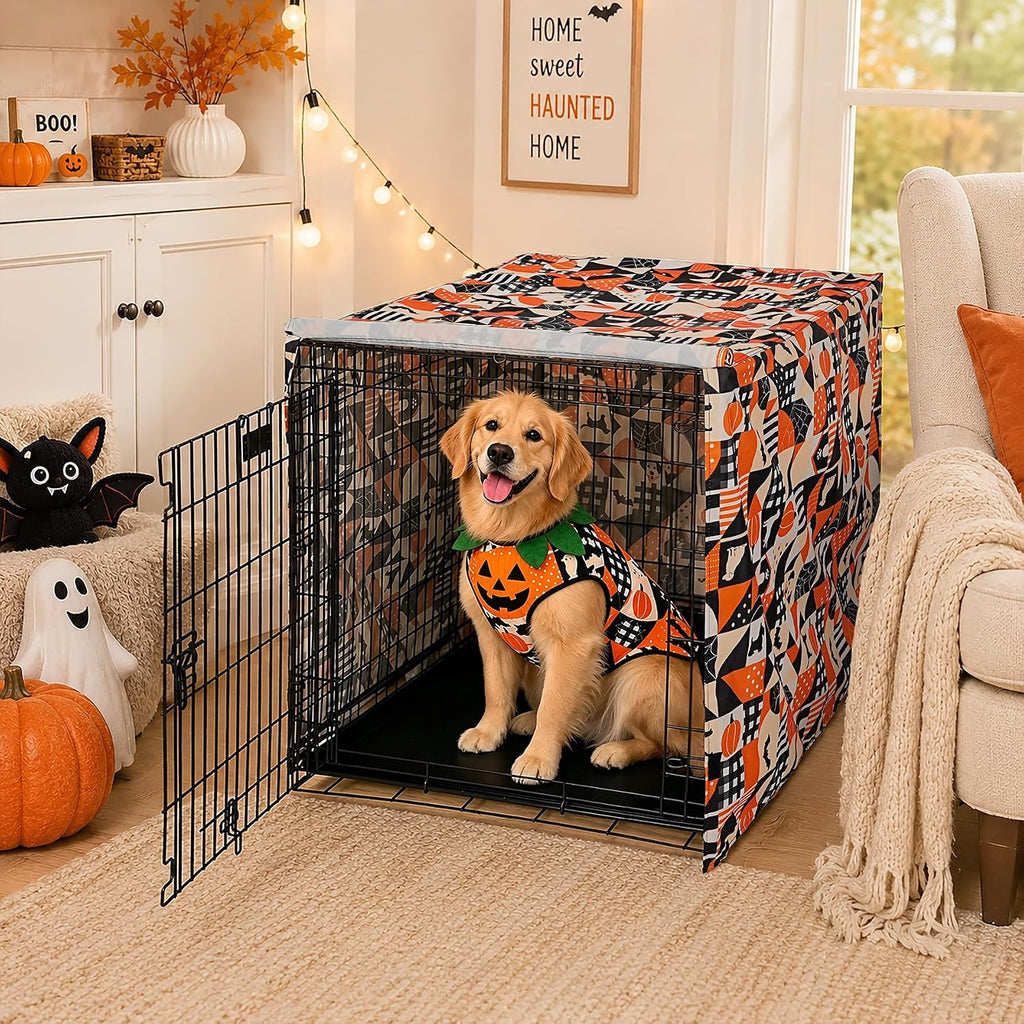 Explore Land Halloween Pattern Dog Crate Cover,48 Inches(Dog Grid)