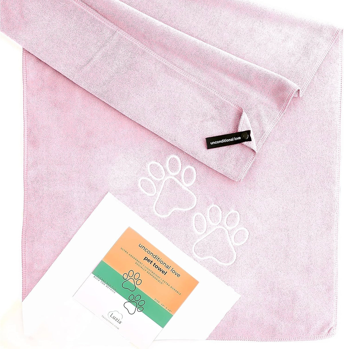 Luzia Unconditional Love | Premium Pet Drying Towel | Ultra Absorbent and Soft Microfiber Towel for Dogs and Cats (Pink) XL