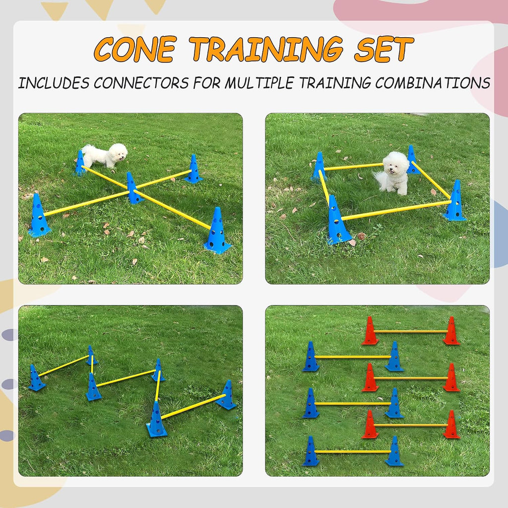 Dog Agility Hurdle Cone Set, Dog Agility Backyard Set Include Height cossbar Agility Rods, Dog Agility Equipment for Rehabilitation & Beginners(Blue+Orange)