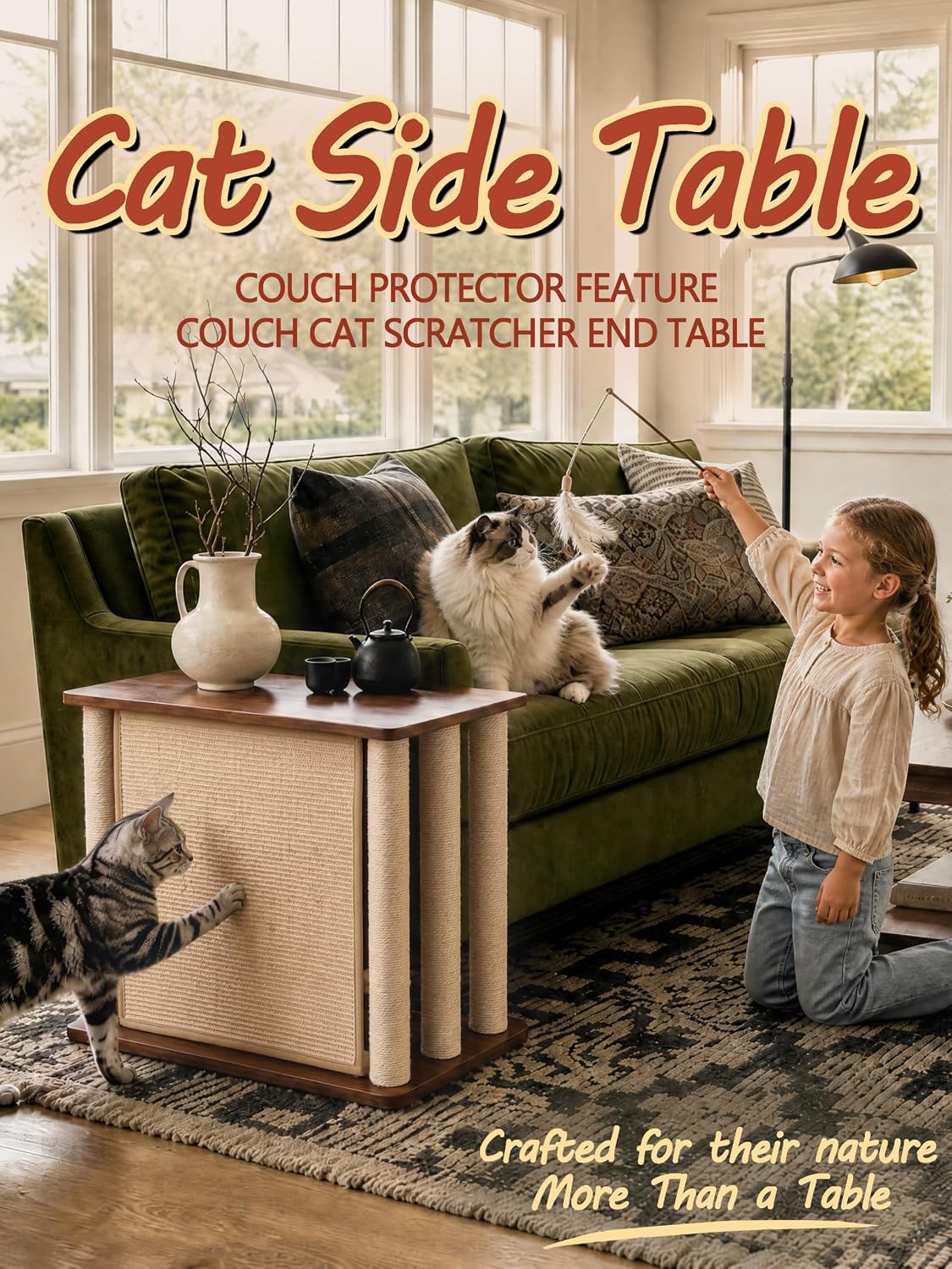 Cat Scratcher Side Table for Couch, Couch Protector