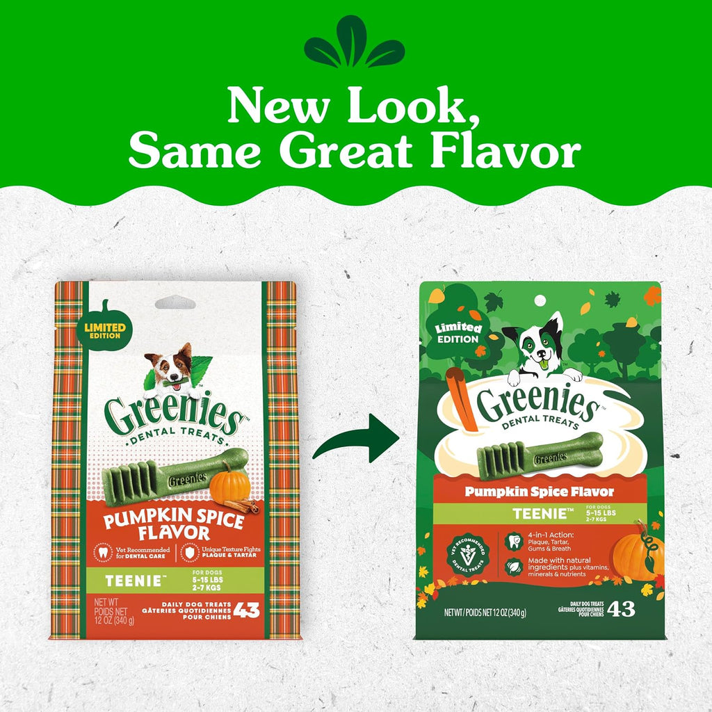Greenies Teenie Natural Dental Dog Treats, Pumpkin Spice Flavor, 43 Count