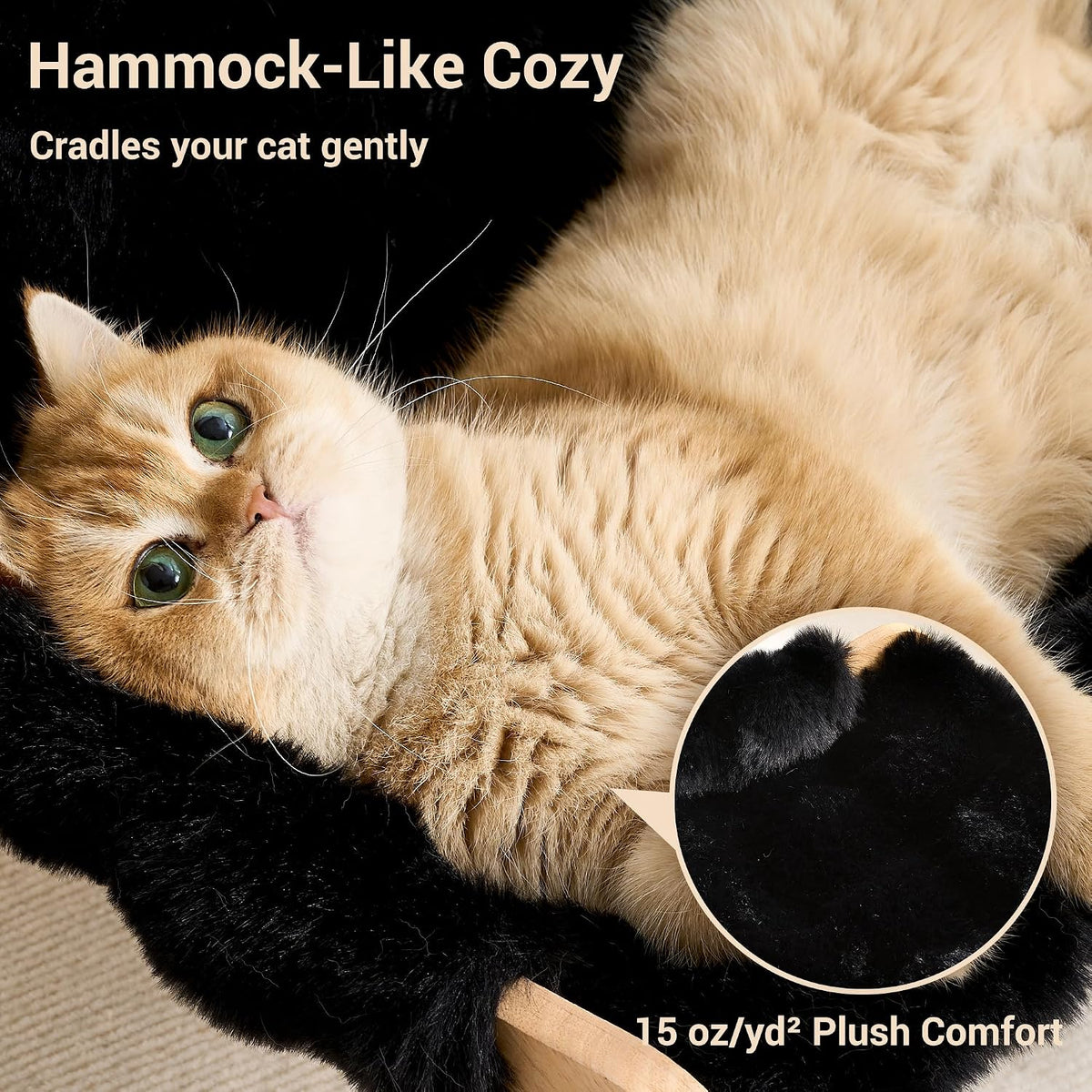 Solid Wood Cat Couch Bed for Indoor Cats, Modern Cat Sofa with Ultra-Soft Plush Surface Washable, Reclined Backrest, Elevated Elevated Cat Lounge Furniture for Small to Adult Pets, Sheen Black